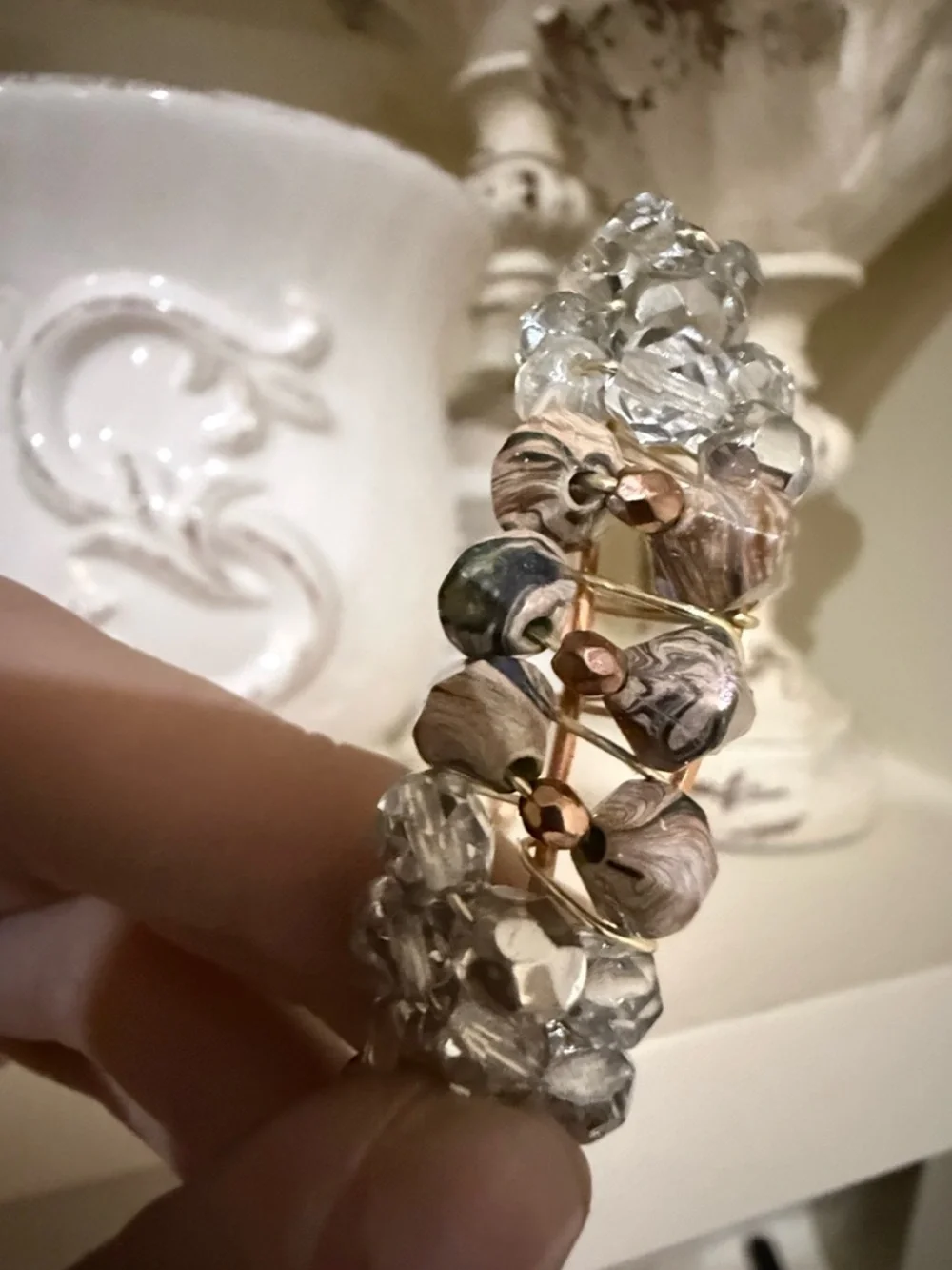Gold and Copper Colored Wired Crystal Beaded Bracelet